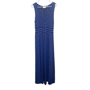 Maeve Anthropologie Maxi Dress Womens Medium Blue Striped Ribbed Knit V-Neck
